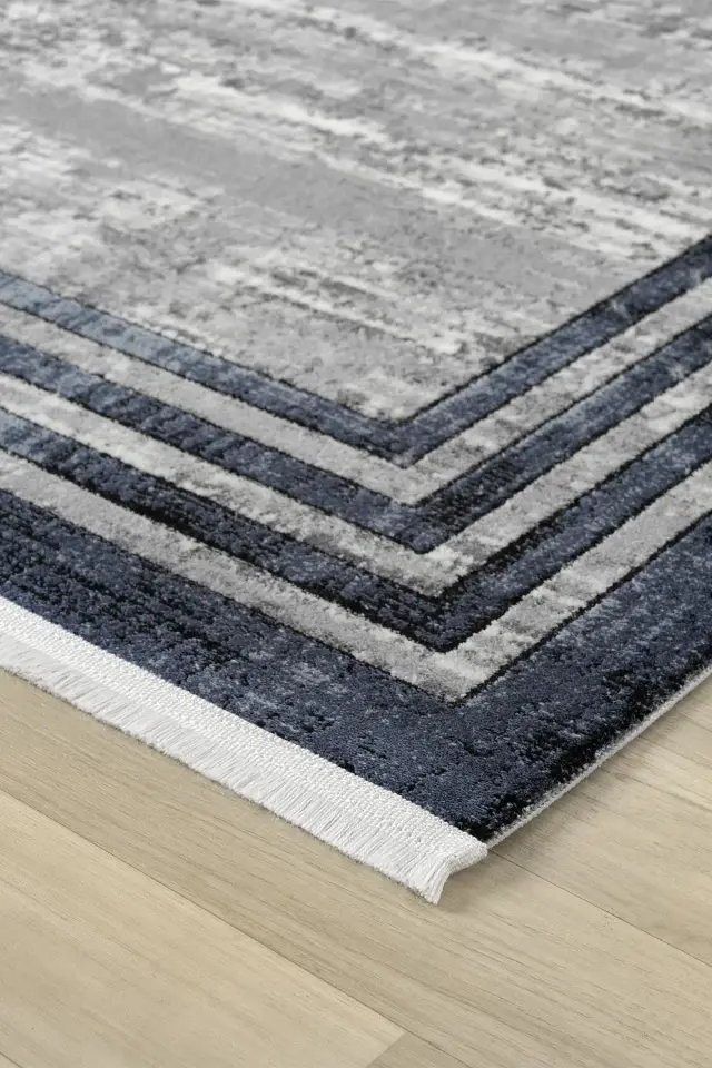 Seyran Halı Roma 417 Gri Mavi Akrilik Çerçeveli Yüksek Kaliteli Modern Şık Halı