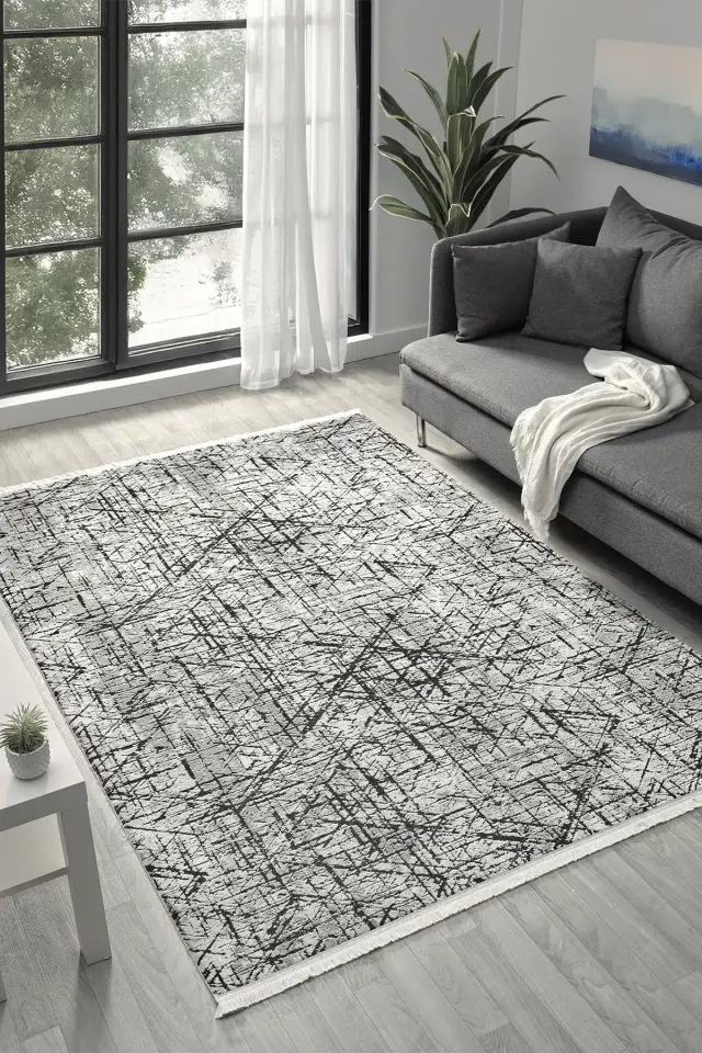 Seyran Halı Roma 421 Gri Siyah Akrilik Yüksek Kaliteli Modern Şık Halı