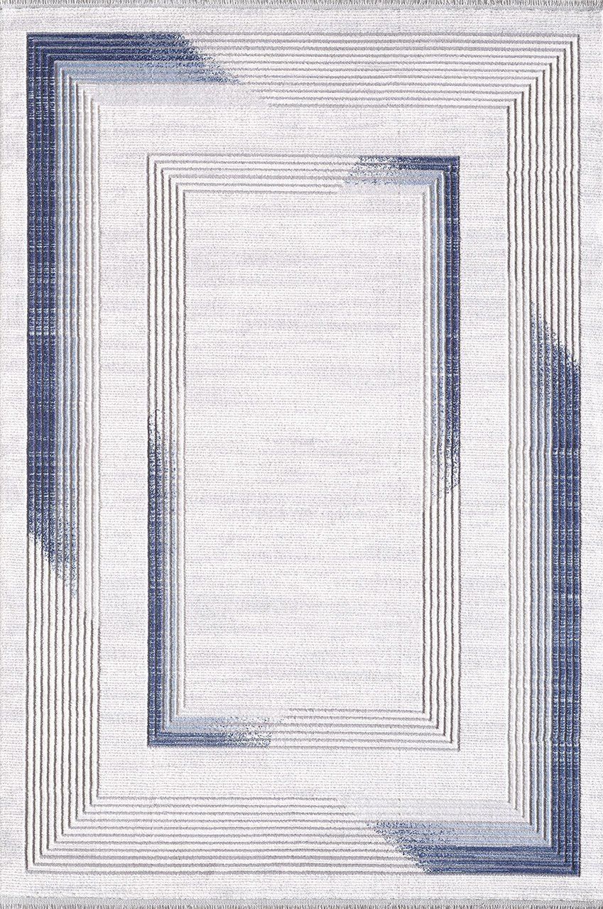 Artemis Halı Dior 6404A Krem Mavi Akrilik Çerçeveli Modern Oturma Odası ve Salon Halısı