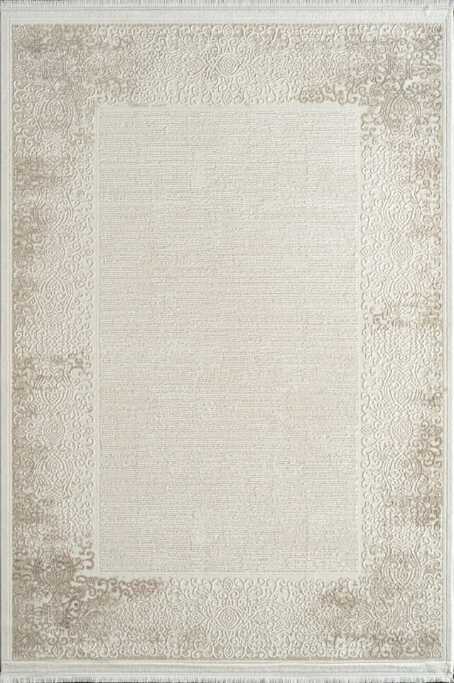 Royal Halı Momento ZV07A Beyaz Krem Akrilik Yumuşak Dokulu Retro Motifli Halı