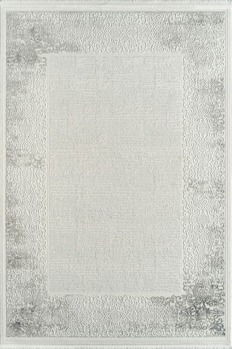 Royal Halı Momento ZV07B Beyaz Gri Akrilik Yumuşak Dokulu Retro Motifli Halı