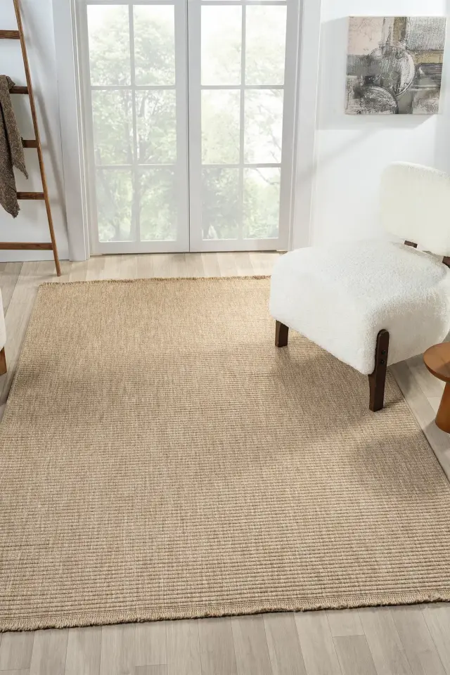 Seyran Halı İndia 672 Bej Jüt Dokuma Taban Saçaklı Halı