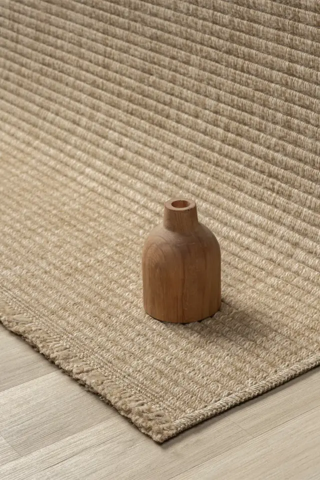 Seyran Halı İndia 672 Bej Jüt Dokuma Taban Saçaklı Halı