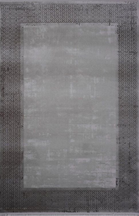 Gümüşsuyu Halı Viera 13882 Gri Akrilik Çerçeveli  Modern Şık Saçaklı Yumuşak Dokulu Halı