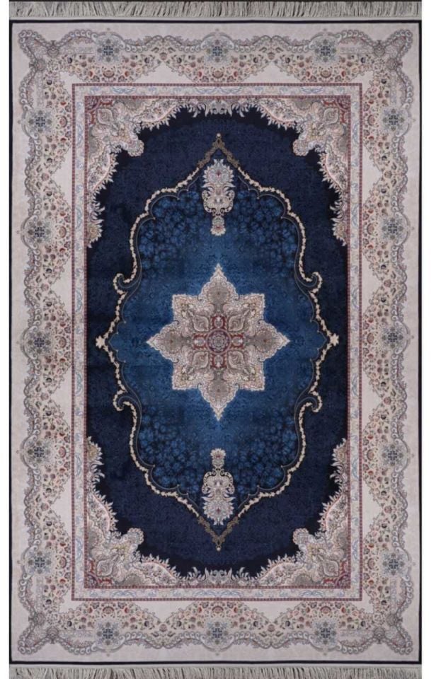 Artemis Halı Silk 5192C Mavi Viskon Çerçeveli Klasik Oturma Odası ve Salon Halısı