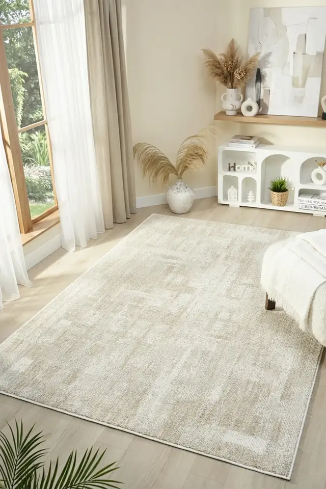Seyran Halı Petra 1085 Krem Yumuşak Dokulu Modern Şık Yolluk