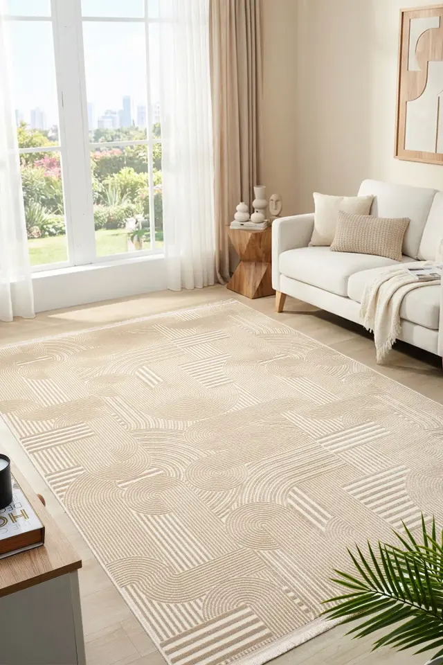Seyran Halı Mono 888 Bej Yumuşak Dokulu Modern Şık Yolluk
