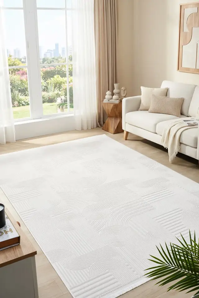 Seyran Halı Mono 888 Krem Yumuşak Dokulu Modern Şık Yolluk