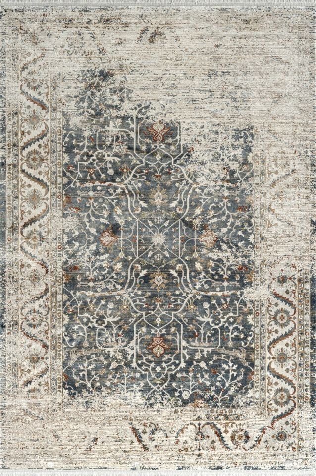 Pierre Cardin Halı Galenda JH03A Mavi Viskon Akrilik Yumuşak Dokulu Eskitme Etnik Halı