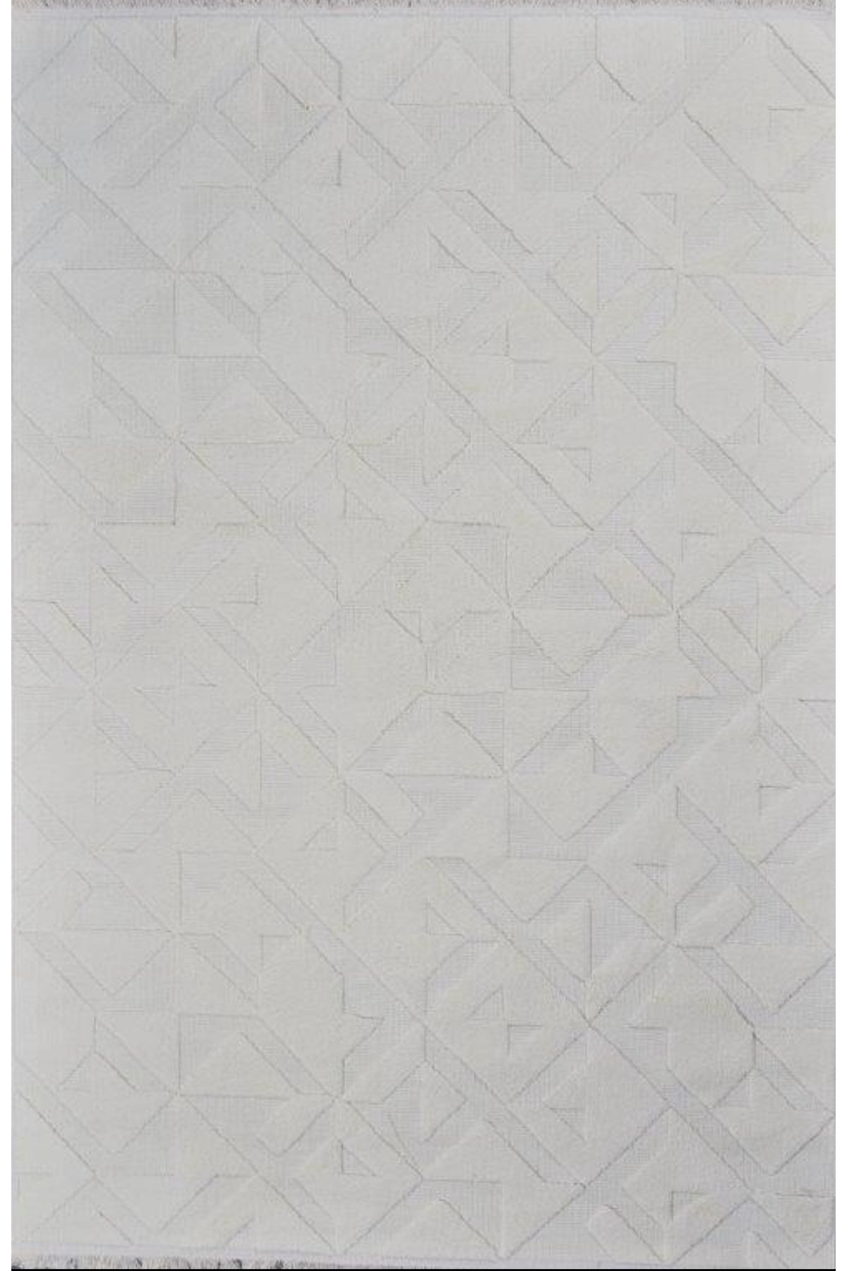 Gümüşsuyu Halı Deco Geo 15869 Krem Sade Şık Modern Saçaklı Halı