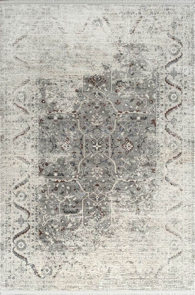 Pierre Cardin Halı Galenda JH03B Gri Viskon Akrilik Yumuşak Dokulu Eskitme Etnik Halı