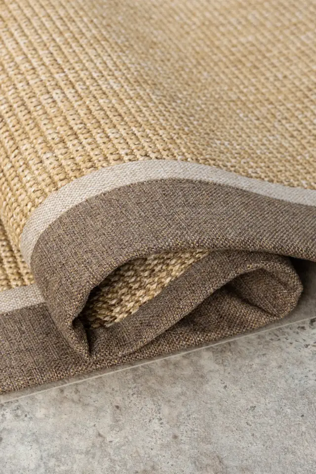 Seyran Halı Bombay 664 Bej Bej Kahve Bordürlü Kolay Temizlenen Hav Toz Vermez Sisal Halı