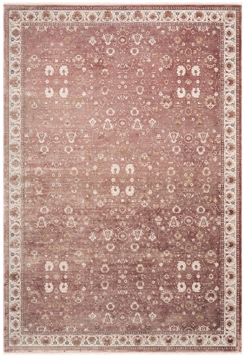 Elexus Halı Diamond 4134 Krem Mürdüm Akrilik Viskon Pamuk Taban Eskitme Desenli Şık Halı