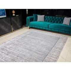 Gümüşsuyu Halı İpekzade100 11379 Gri Doğal İplik Premium Şık Modern Çerçeveli Halı