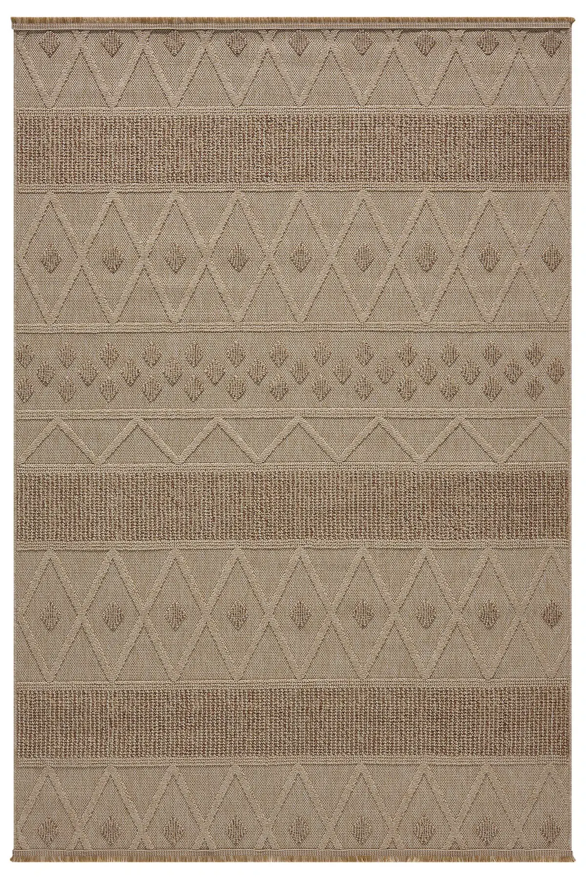 Seyran Halı Loopy 620 Krem Bej Jüt Modern Desenli Saçaklı Şık Halı