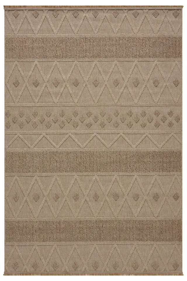 Seyran Halı Loopy 620 Krem Bej Jüt Modern Desenli Saçaklı Şık Halı