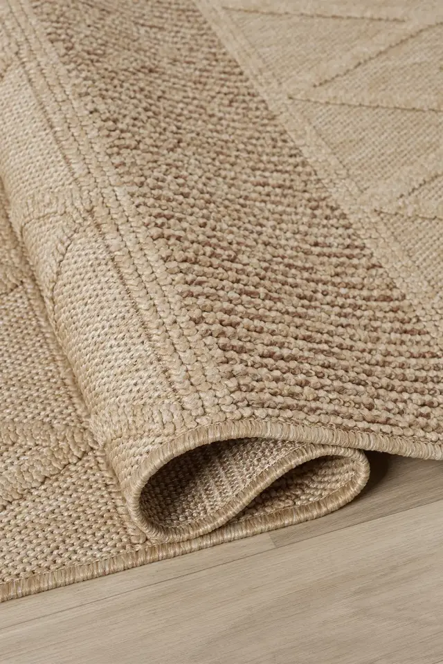 Seyran Halı Loopy 620 Krem Bej Jüt Modern Desenli Saçaklı Şık Halı