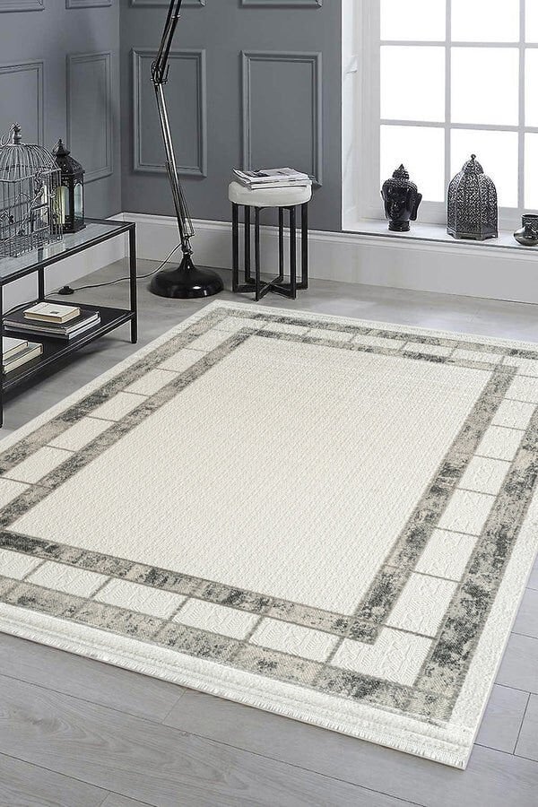 Atlas Halı Çınar CY07A Krem Gri Akrilik Modern Desenli Makine Halısı
