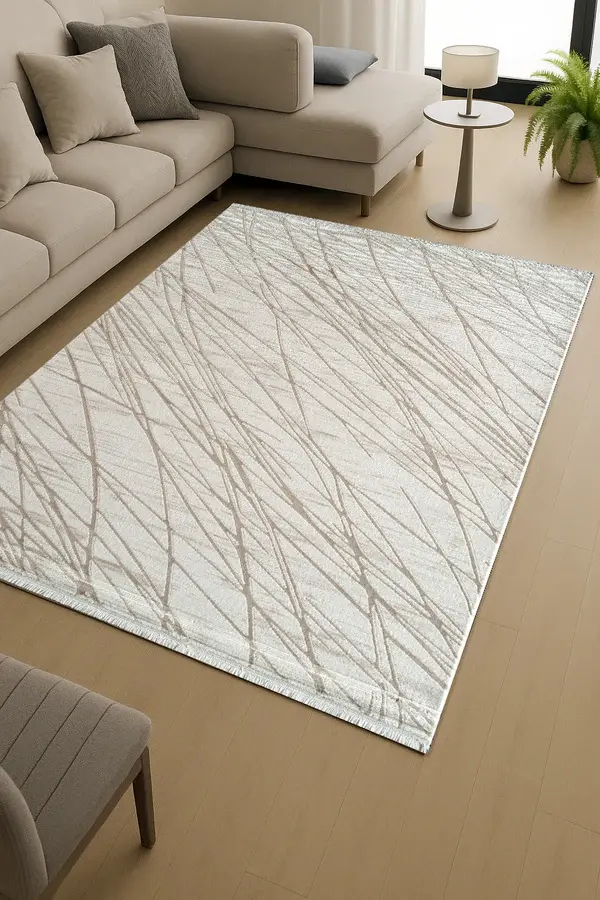 Atlas Halı Çınar CY08A Krem Bej Akrilik Modern Desenli Makine Halısı