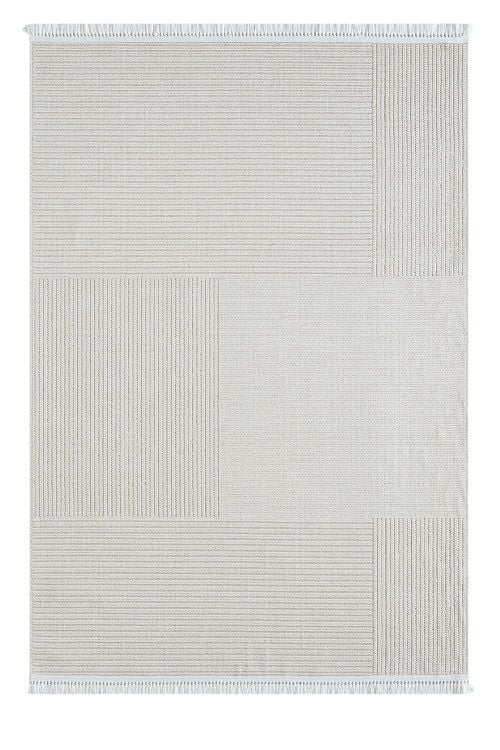 Seyran Halı Loopy 622 Krem Jüt Modern Desenli Saçaklı Şık Halı