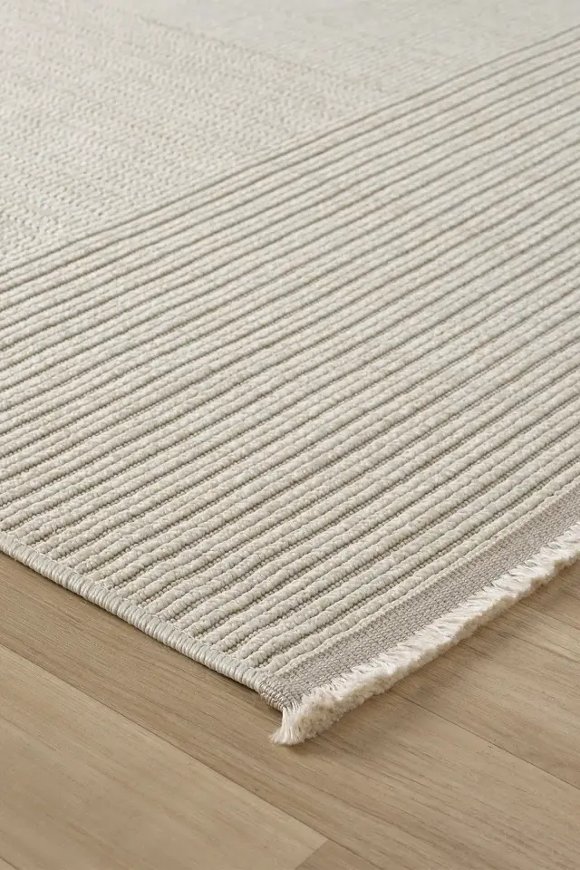 Seyran Halı Loopy 622 Krem Jüt Modern Desenli Saçaklı Şık Halı