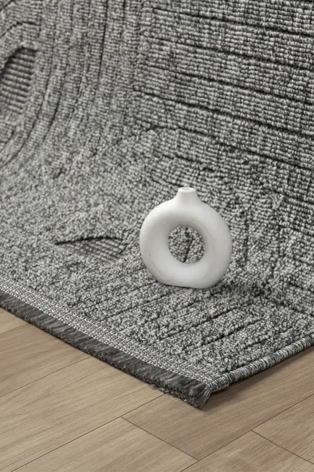 Seyran Halı Loopy 623 Antrasit Jüt Modern Desenli Saçaklı Şık Halı