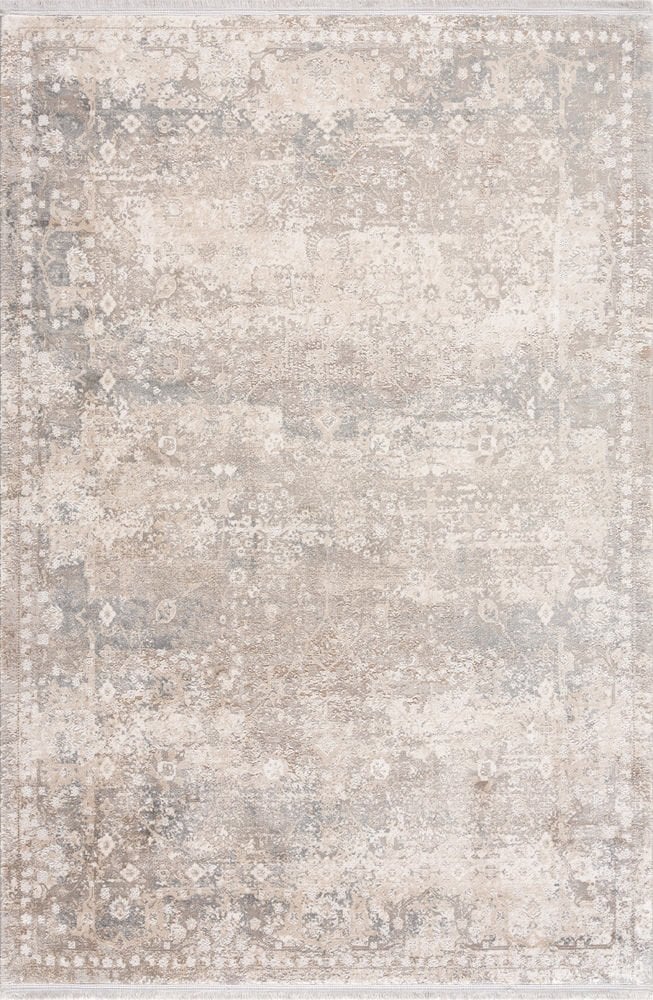 Sanat Halı Doku 1235 Bej Eskitme Desenli Makine Halısı