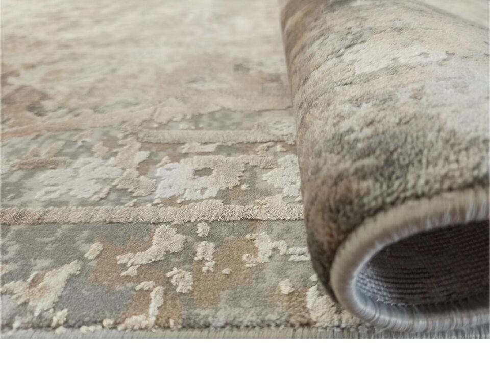Sanat Halı Doku 1235 Bej Eskitme Desenli Makine Halısı
