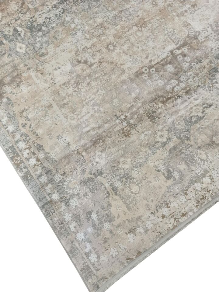 Sanat Halı Doku 1235 Bej Eskitme Desenli Makine Halısı
