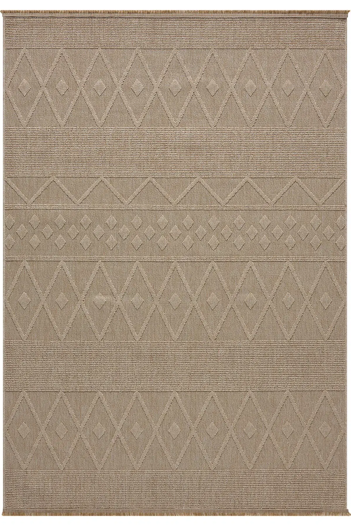 Seyran Halı Loopy 620 Bej Jüt Modern Desenli Saçaklı Şık Halı
