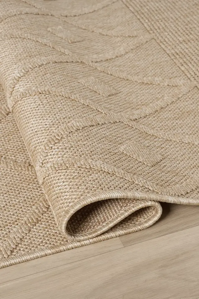 Seyran Halı Loopy 620 Bej Jüt Modern Desenli Saçaklı Şık Halı