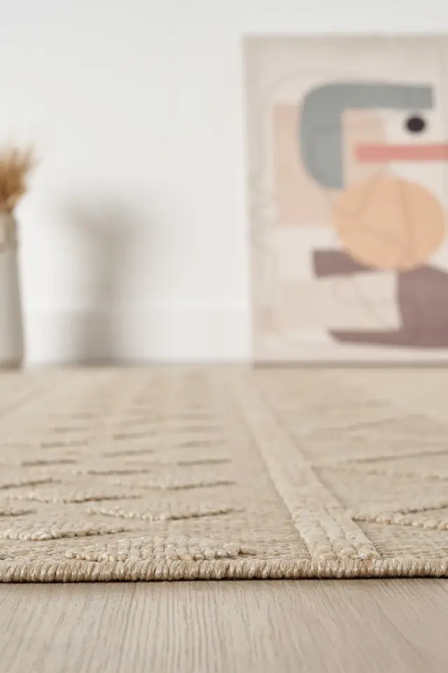 Seyran Halı Loopy 620 Bej Jüt Modern Desenli Saçaklı Şık Halı