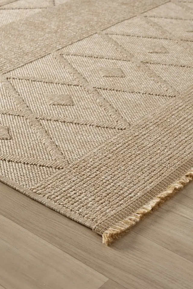 Seyran Halı Loopy 620 Bej Jüt Modern Desenli Saçaklı Şık Halı