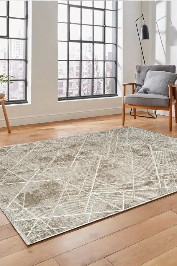 Atlas Halı Çınar CY10A Krem Kahverengi Akrilik Modern Desenli Makine Halısı