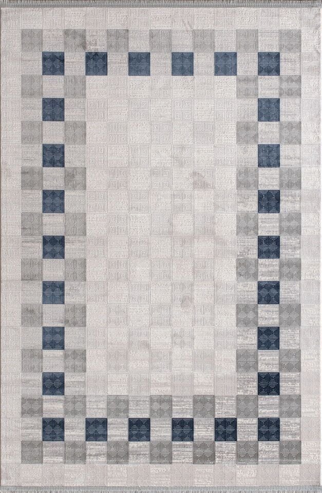 Artemis Halı Davina 09782D  Krem Mavi Viskon Akrilik Yumuşak Dokulu Modern Oturma Odası ve Salon Halısı