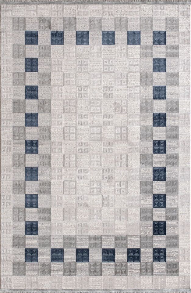 Artemis Halı Davina 09782D  Krem Mavi Viskon Akrilik Yumuşak Dokulu Modern Oturma Odası ve Salon Halısı