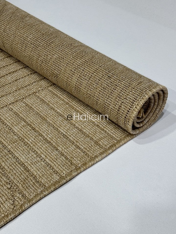 Seyran Halı Loopy 623 Bej Jüt Modern Desenli Saçaklı Şık Halı