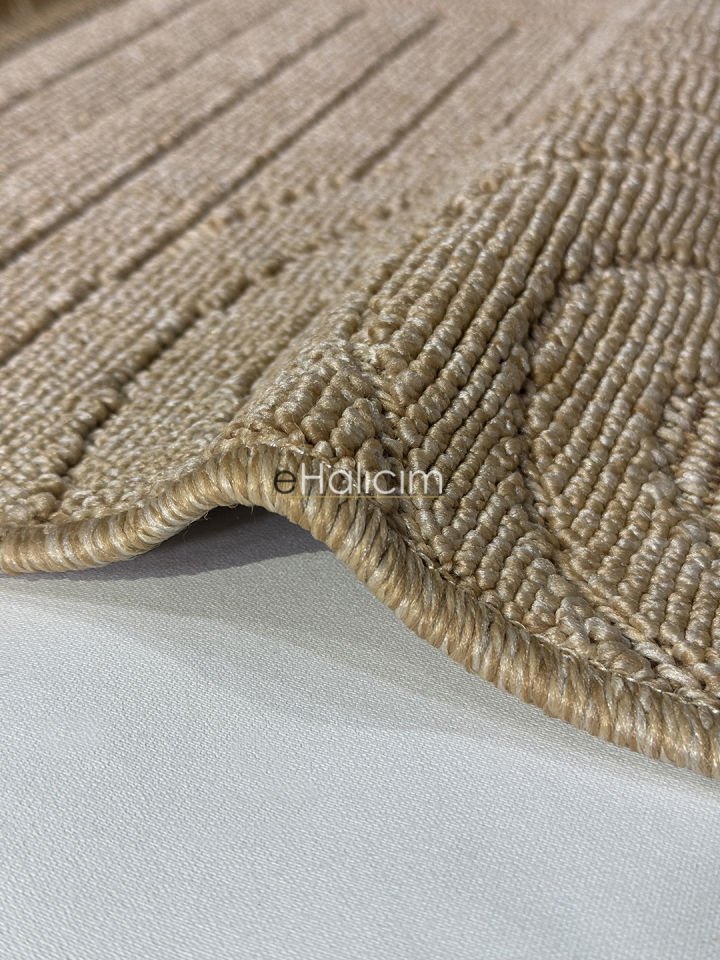 Seyran Halı Loopy 623 Bej Jüt Modern Desenli Saçaklı Şık Halı