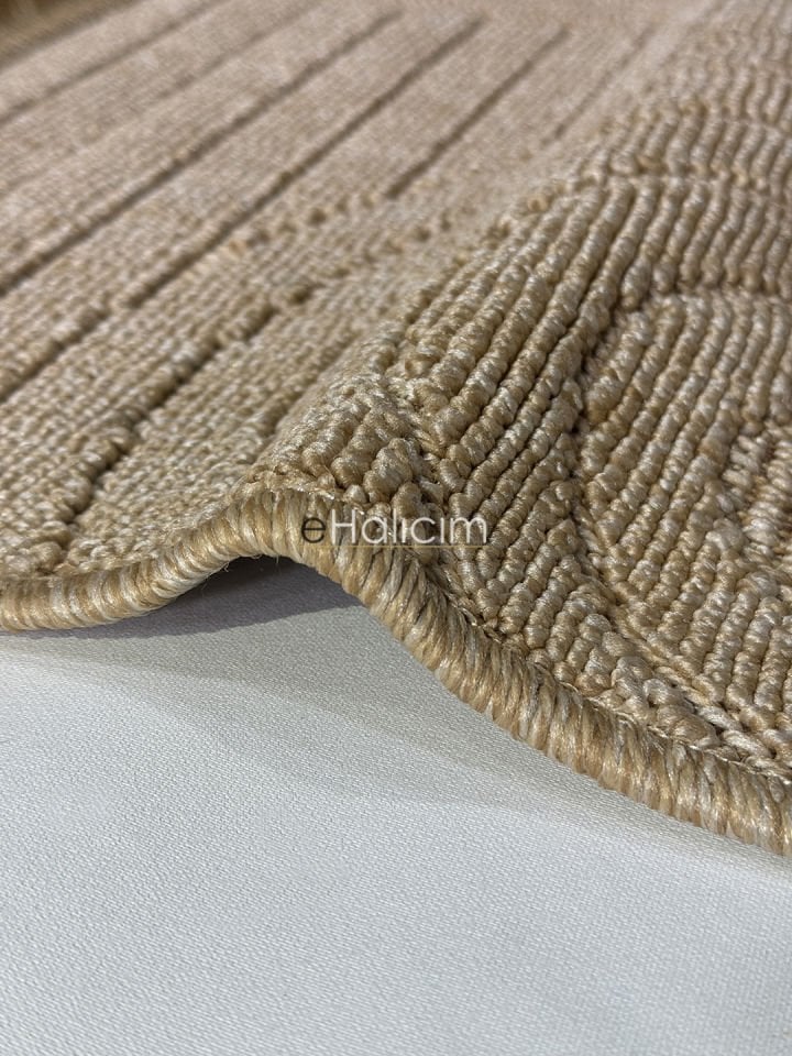 Seyran Halı Loopy 623 Bej Jüt Modern Desenli Saçaklı Şık Halı