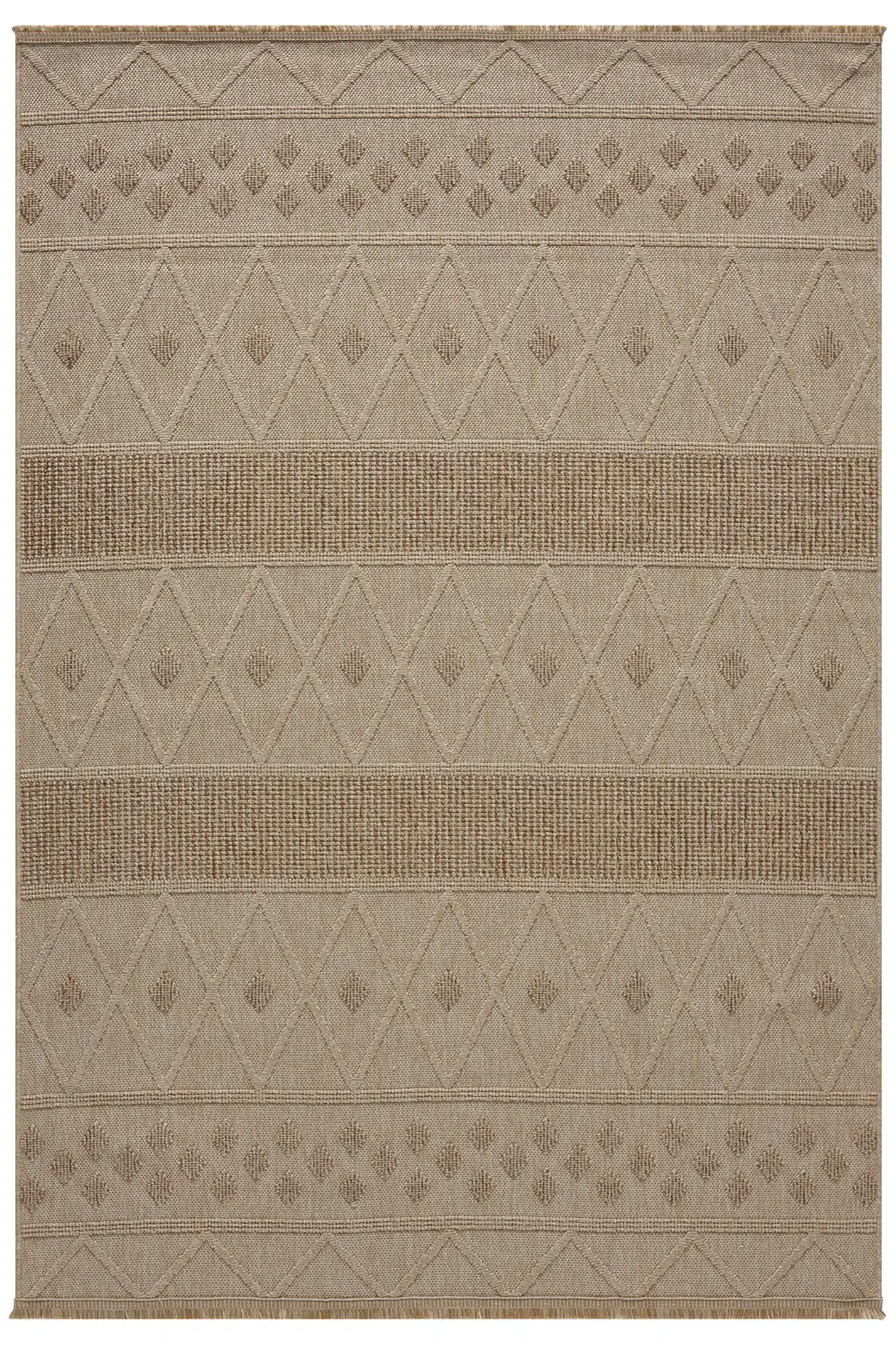 Seyran Halı Loopy 620 Bej Kahve Jüt Modern Desenli Saçaklı Şık Halı