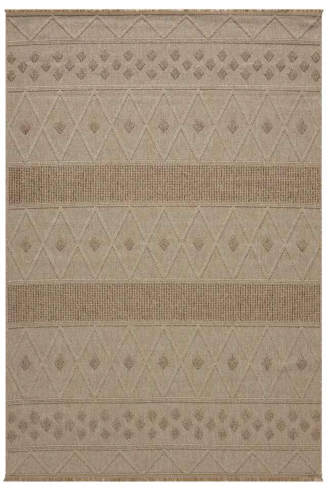 Seyran Halı Loopy 620 Bej Kahve Jüt Modern Desenli Saçaklı Şık Halı