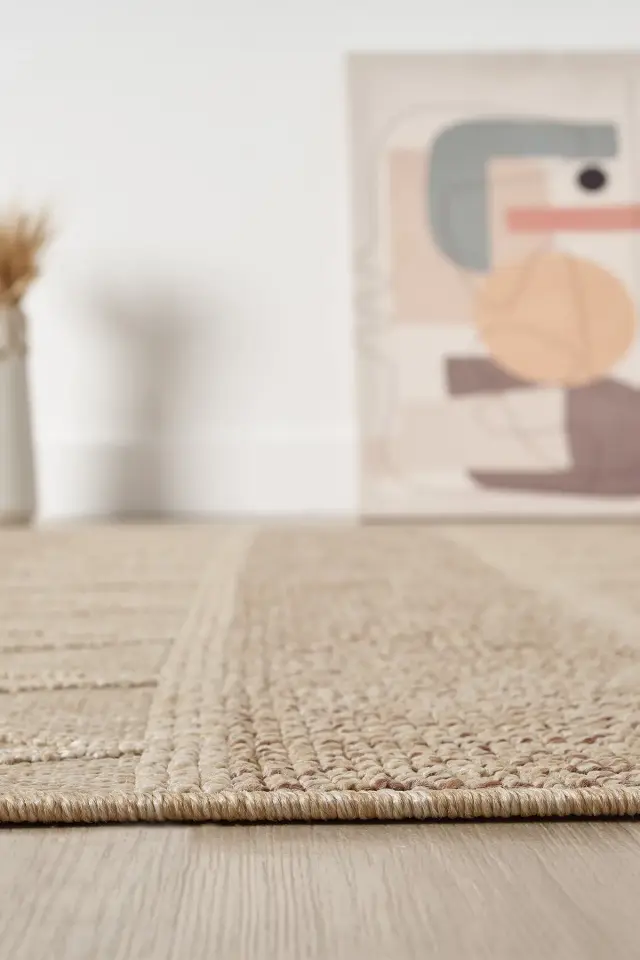 Seyran Halı Loopy 620 Bej Kahve Jüt Modern Desenli Saçaklı Şık Halı