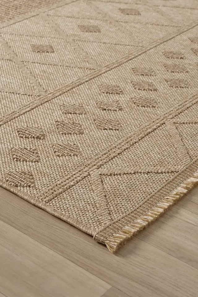 Seyran Halı Loopy 620 Bej Kahve Jüt Modern Desenli Saçaklı Şık Halı