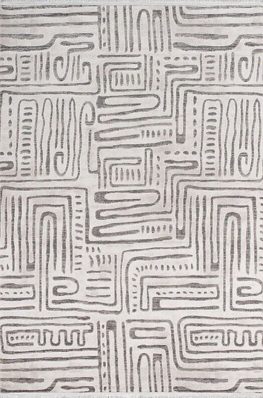 Atlas Halı Çınar CY11A Beyaz Gri Akrilik Modern Desenli Makine Halısı