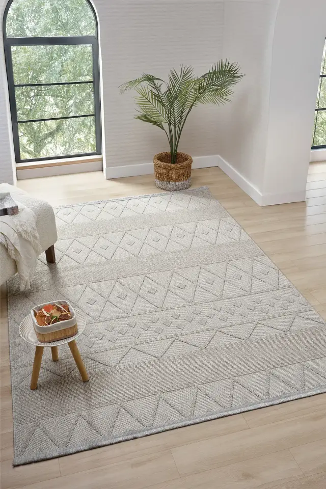 Seyran Halı Loopy 620 Gri Jüt Modern Desenli Saçaklı Şık Halı