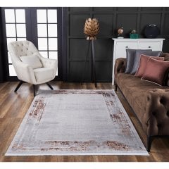 Gümüşsuyu Halı Legro 11535 Bakır Akrilik Modern Çerçeveli Saçaklı Dokuma Taban Halı