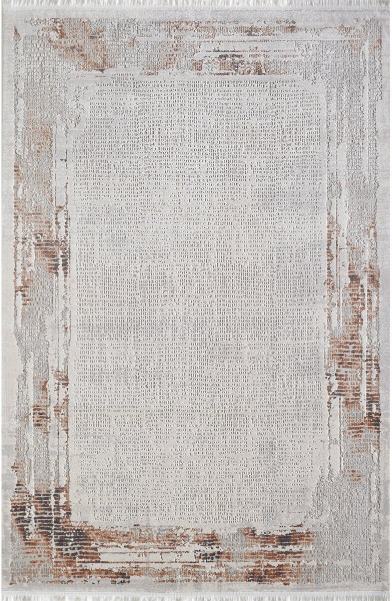 Gümüşsuyu Halı Legro 11535 Bakır Akrilik Modern Çerçeveli Saçaklı Dokuma Taban Halı