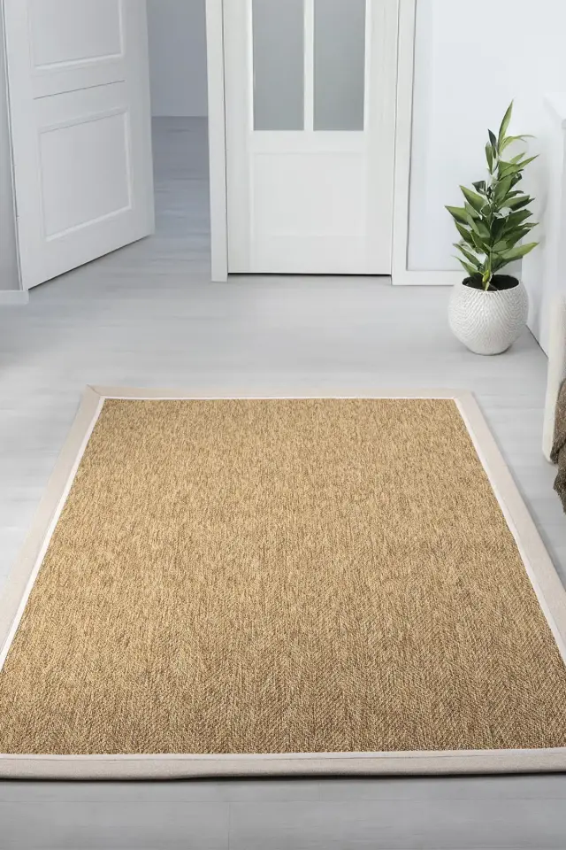 Seyran Halı Bombay 665 Kahve Bej Krem Bordürlü Kolay Temizlenen Hav Toz Vermez Sisal Halı