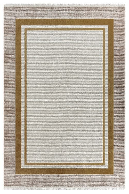 Seyran Halı Zen 7001 Gold Akrilik Bambu İplik Yüksek Kaliteli Çerçeveli Modern Halı