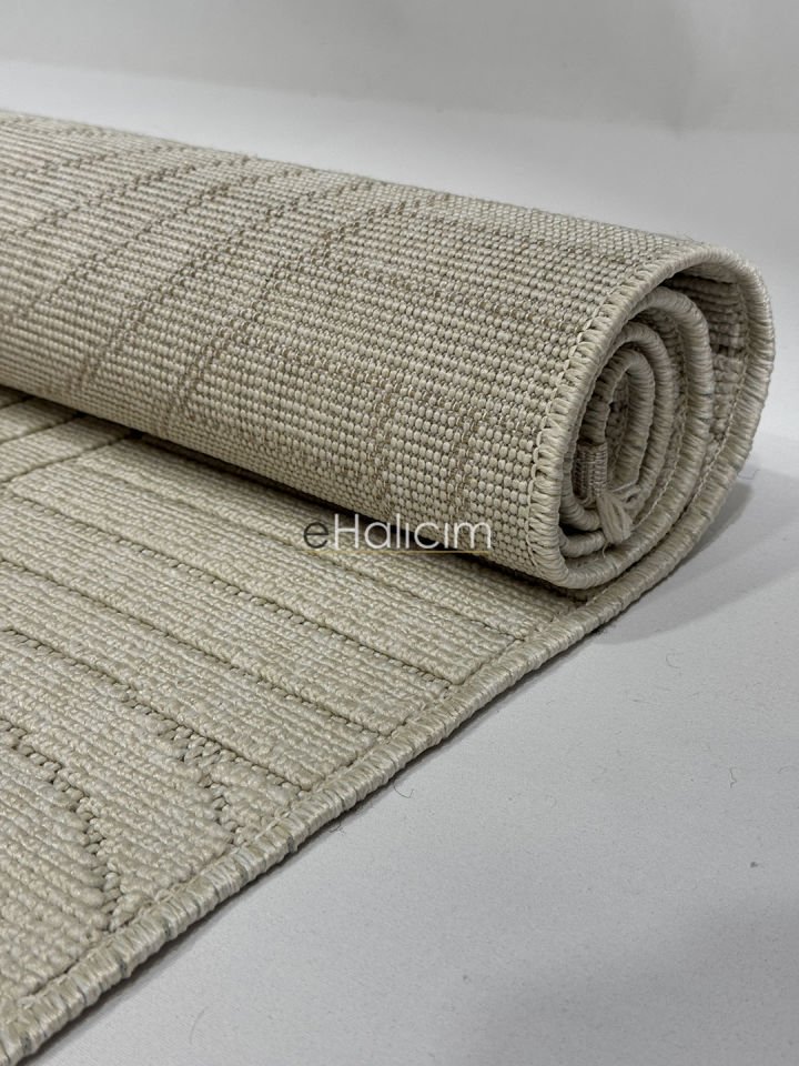 Seyran Halı Loopy 623 Krem Jüt Modern Desenli Saçaklı Şık Halı
